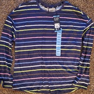 GAP Kids Long Sleeve Shirt - Navy with Colorful Stripes